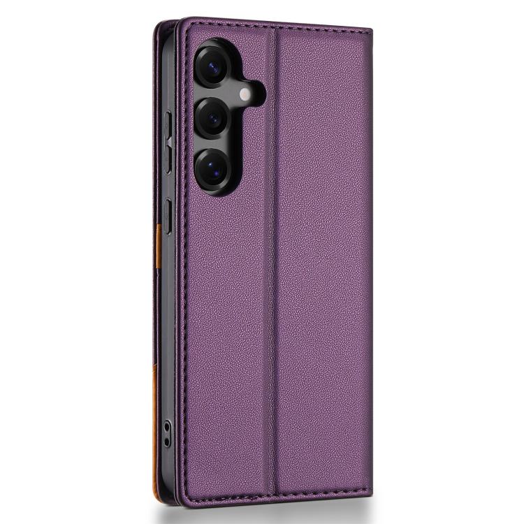 Funda de cuero con tapa magnética y costuras RFID para Samsung Galaxy S24 5G N.BEKUS P3 (morado)