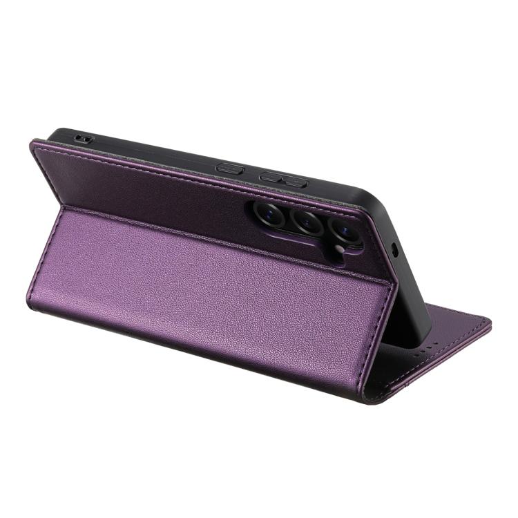 Funda de cuero con tapa magnética y costuras RFID para Samsung Galaxy S24 5G N.BEKUS P3 (morado)