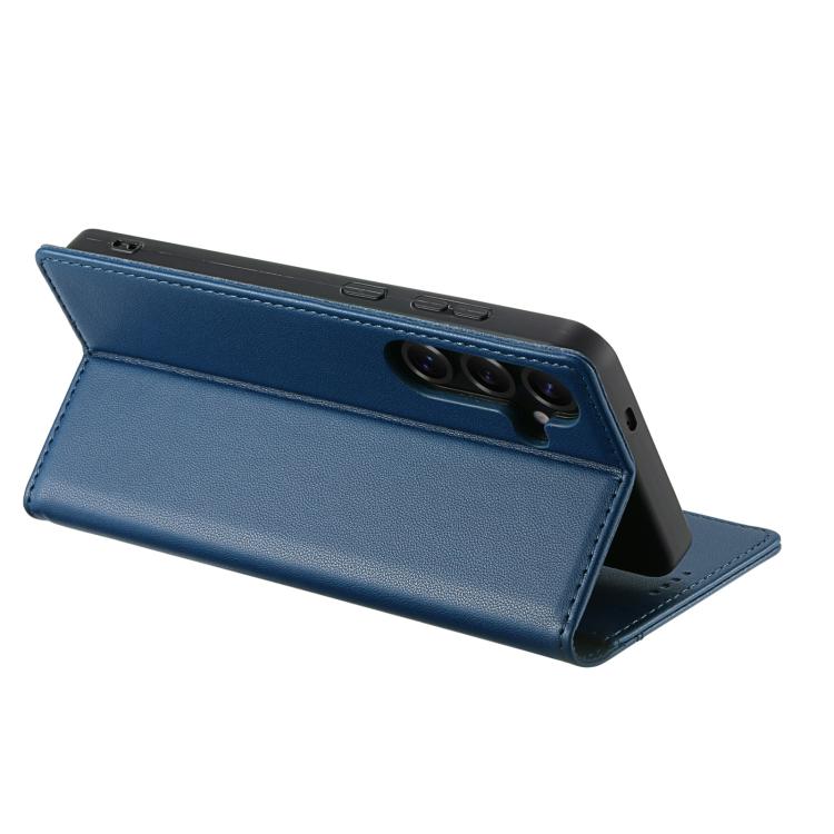 Funda de cuero con tapa magnética y costuras RFID para Samsung Galaxy S24 FE 5G N.BEKUS P3 (azul)
