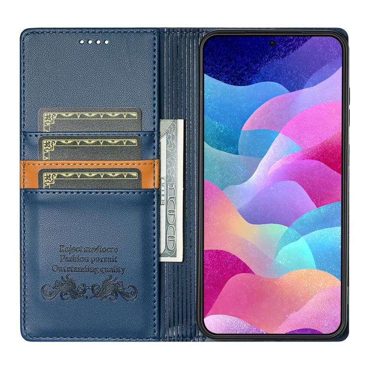 Funda de cuero con tapa magnética y costuras RFID para Samsung Galaxy S23 FE 5G N.BEKUS P3 (azul)