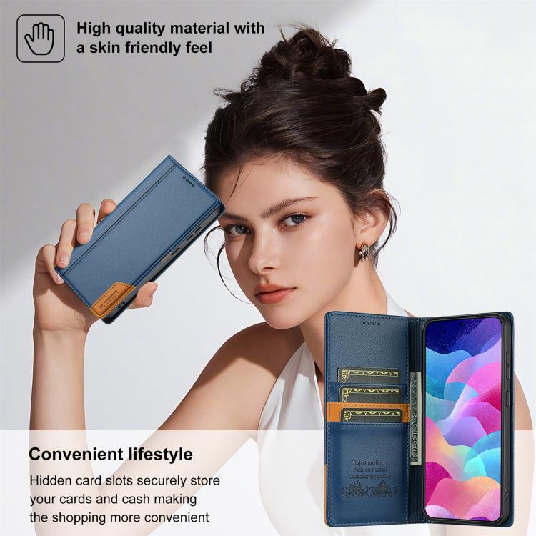 Funda de cuero con tapa magnética y costuras RFID para Samsung Galaxy S23 FE 5G N.BEKUS P3 (azul)