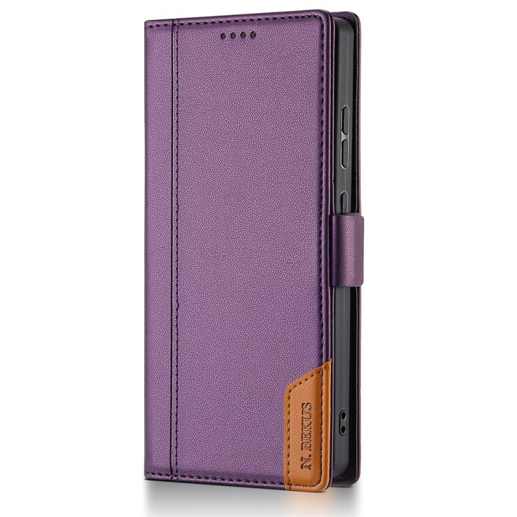 Funda de cuero con tapa magnética y costuras RFID para Samsung Galaxy S24 Ultra 5G N.BEKUS P3 (morado)
