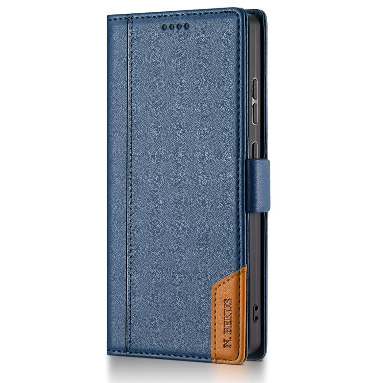 Funda de cuero con tapa magnética y costuras RFID para Samsung Galaxy S23 Ultra 5G N.BEKUS P3 (azul)