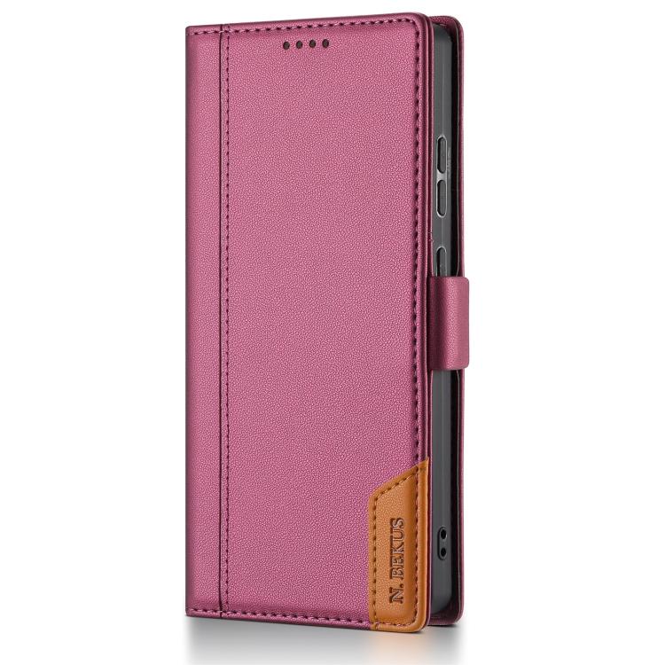 Funda de cuero con tapa magnética y costuras RFID para Samsung Galaxy S23 Ultra 5G N.BEKUS P3 (rojo vino)