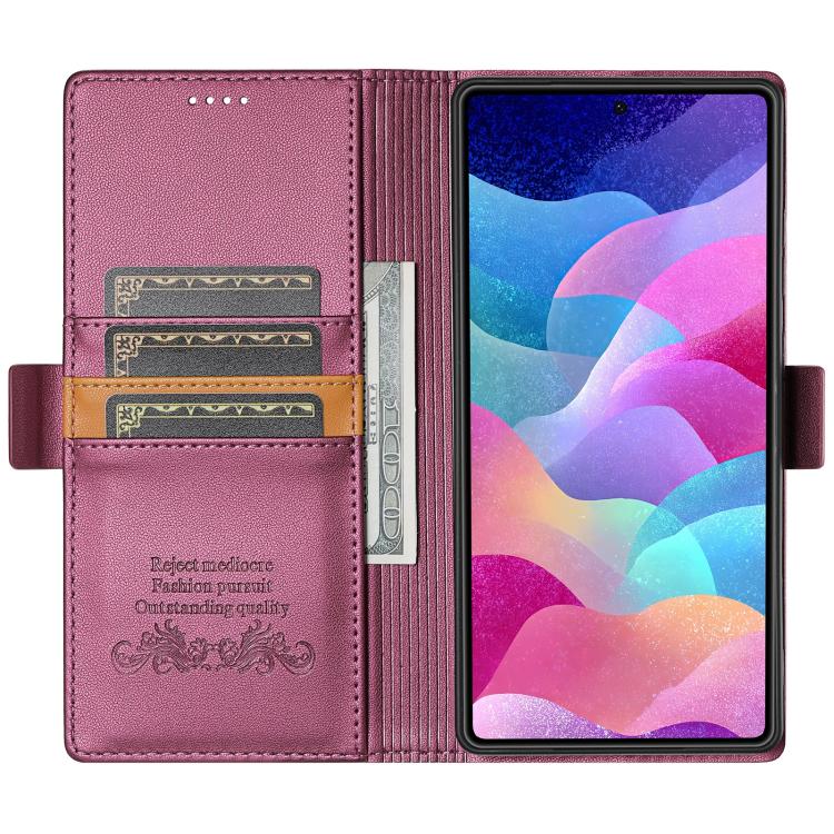 Funda de cuero con tapa magnética y costuras RFID para Samsung Galaxy S23 Ultra 5G N.BEKUS P3 (rojo vino)