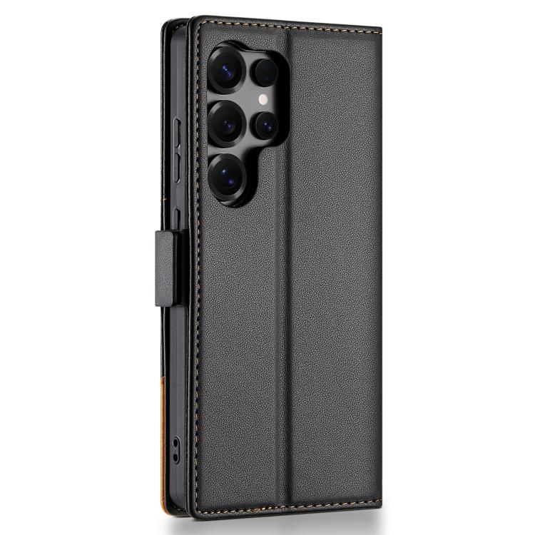 Funda de cuero con tapa magnética y costuras RFID para Samsung Galaxy S22 Ultra 5G N.BEKUS P3 (negro)