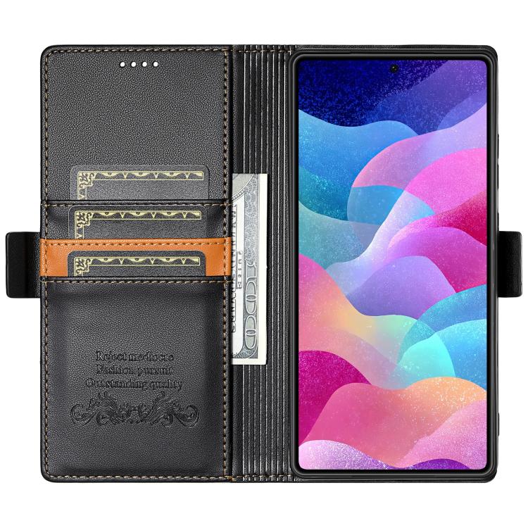 Funda de cuero con tapa magnética y costuras RFID para Samsung Galaxy S22 Ultra 5G N.BEKUS P3 (negro)
