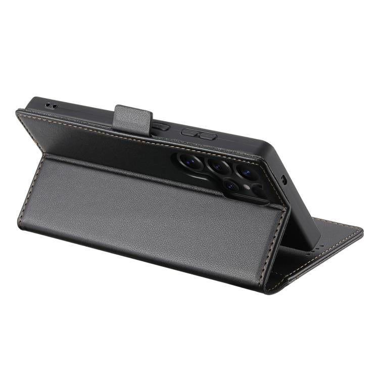 Funda de cuero con tapa magnética y costuras RFID para Samsung Galaxy S22 Ultra 5G N.BEKUS P3 (negro)