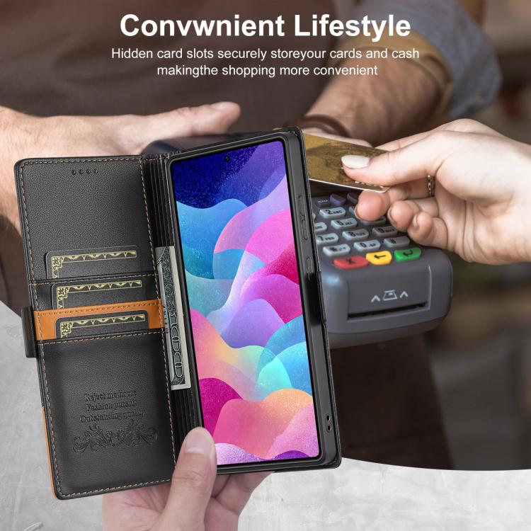 Funda de cuero con tapa magnética y costuras RFID para Samsung Galaxy S22 Ultra 5G N.BEKUS P3 (negro)