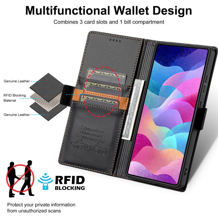 Funda de cuero con tapa magnética y costuras RFID para Samsung Galaxy S22 Ultra 5G N.BEKUS P3 (negro)