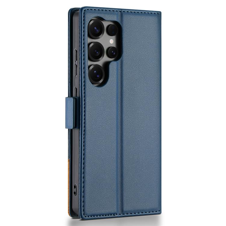 Funda de cuero con tapa magnética y costuras RFID para Samsung Galaxy S22 Ultra 5G N.BEKUS P3 (azul)