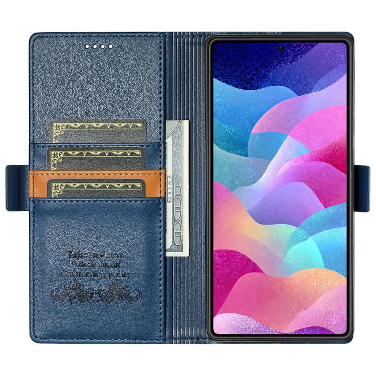 Funda de cuero con tapa magnética y costuras RFID para Samsung Galaxy S22 Ultra 5G N.BEKUS P3 (azul)