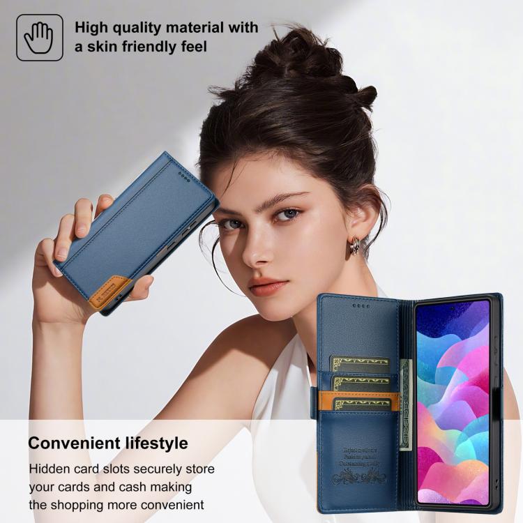Funda de cuero con tapa magnética y costuras RFID para Samsung Galaxy S22 Ultra 5G N.BEKUS P3 (azul)
