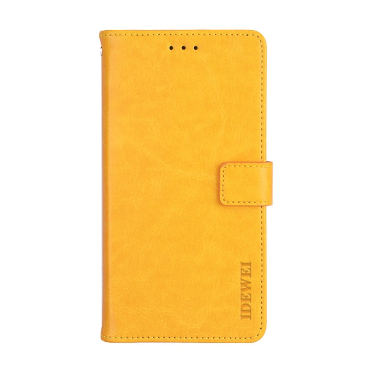 Para Motorola Edge + idewei Crazy Horse Texture Funda de cuero con tapa horizontal con soporte, ranuras para tarjetas y billetera (amarillo)