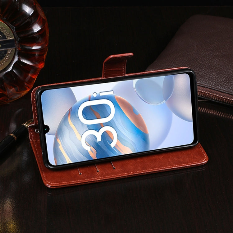 Para Huawei Honor 30i idewei Crazy Horse Texture Funda de cuero con tapa horizontal con soporte, ranuras para tarjetas y billetera (marrón)
