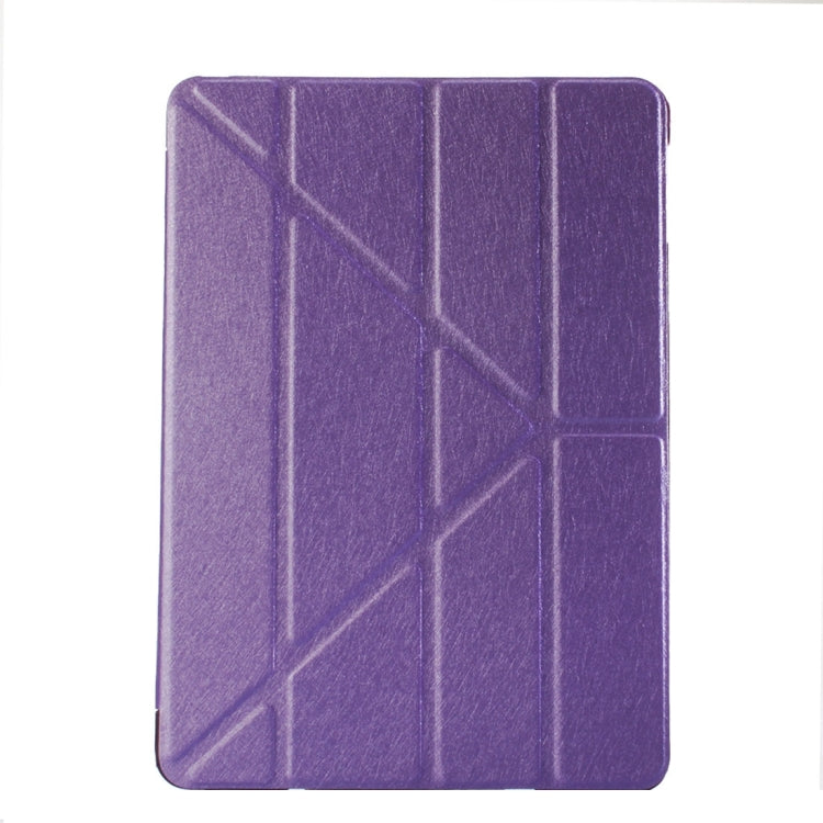 Funda de Cuero para iPad 9.7 (2018) y iPad 9.7 (2017) y iPad Air con Tapa de Deformación Horizontal y Textura de Seda (Púrpura)