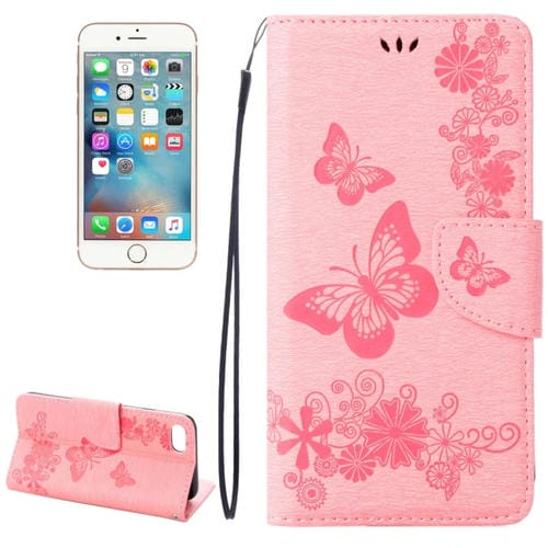 Funda de Cuero para iPhone 8 y 7 con Tapa Horizontal, Diseño Mariposa y Flores, Soporte, Ranuras para Tarjetas y Billetera (Rosa)