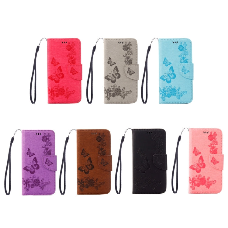 Funda de Cuero para iPhone 8 y 7 con Tapa Horizontal, Mariposa de Flores Prensadas, Soporte, Ranuras para Tarjetas y Billetera (Gris)