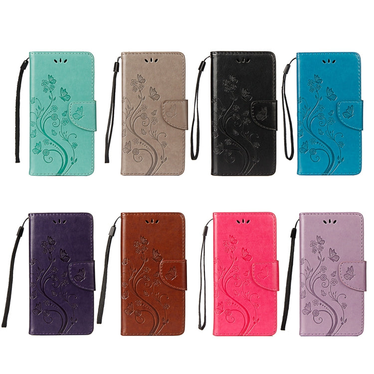 Estuche de Cuero para iPhone Xr con Tapa Horizontal Patrón Mariposa Ranura Tarjeta Soporte Billetera Cordón (Marrón)
