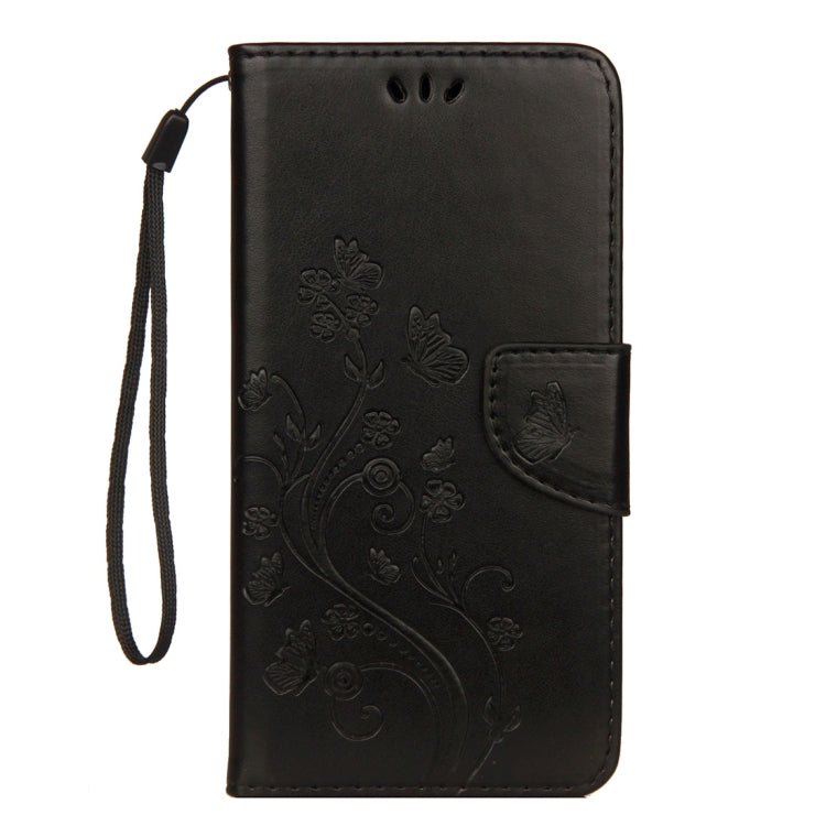 Funda de Cuero para iPhone Xs Max Patrón Mariposa En Relieve con Tapa Horizontal Ranura para Tarjeta Soporte Billetera Cordón (Negro)
