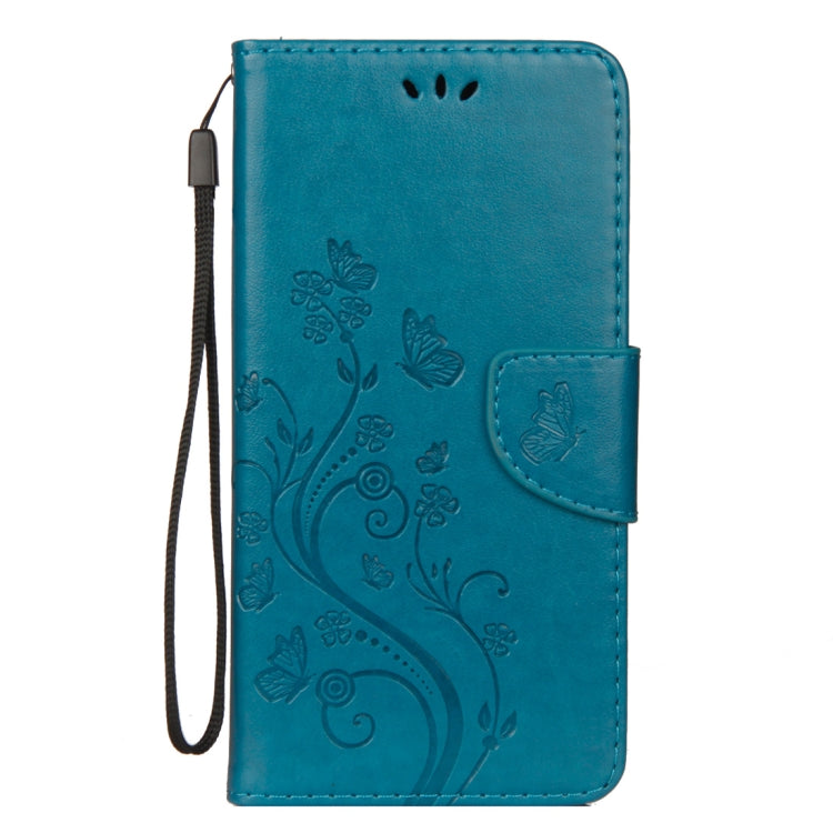 Funda de Cuero con Tapa Horizontal para iPhone Xs Max con Patrón de Mariposa, Ranura para Tarjeta, Soporte, Billetera y Cordón (Azul)