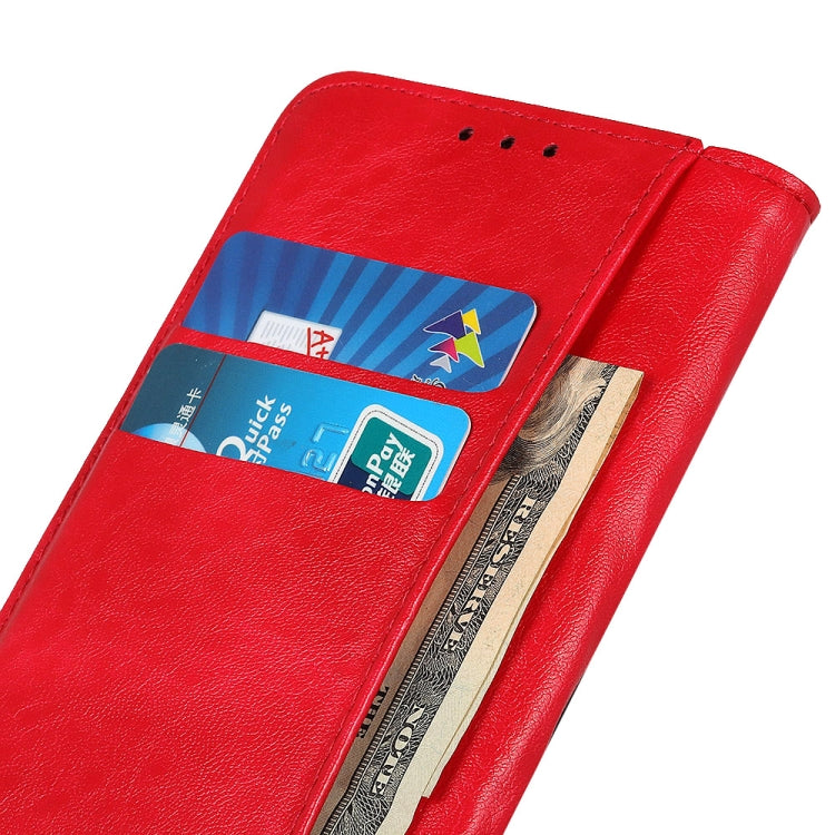 Funda de Cuero para iPhone 11 con Tapa Horizontal Textura Caballo Loco Magnético Soporte Ranuras Tarjetas Billetera (Rojo)
