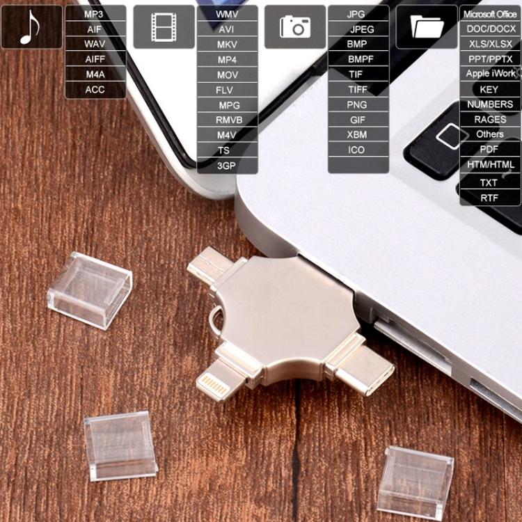 Disco Flash Cross 8GB 8 Pin + Micro USB + USB-C + USB 3.0 Metal (Plata) 4 en 1
