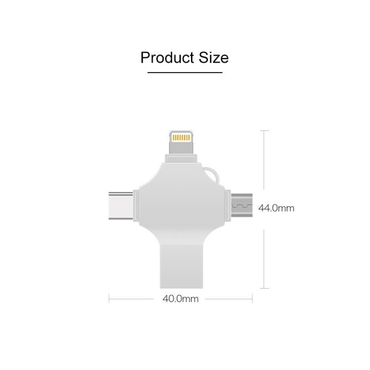 Disco Flash Cross 64GB 4 en 1 8 Pin + Micro USB + USB-C + USB 3.0 (Plata)