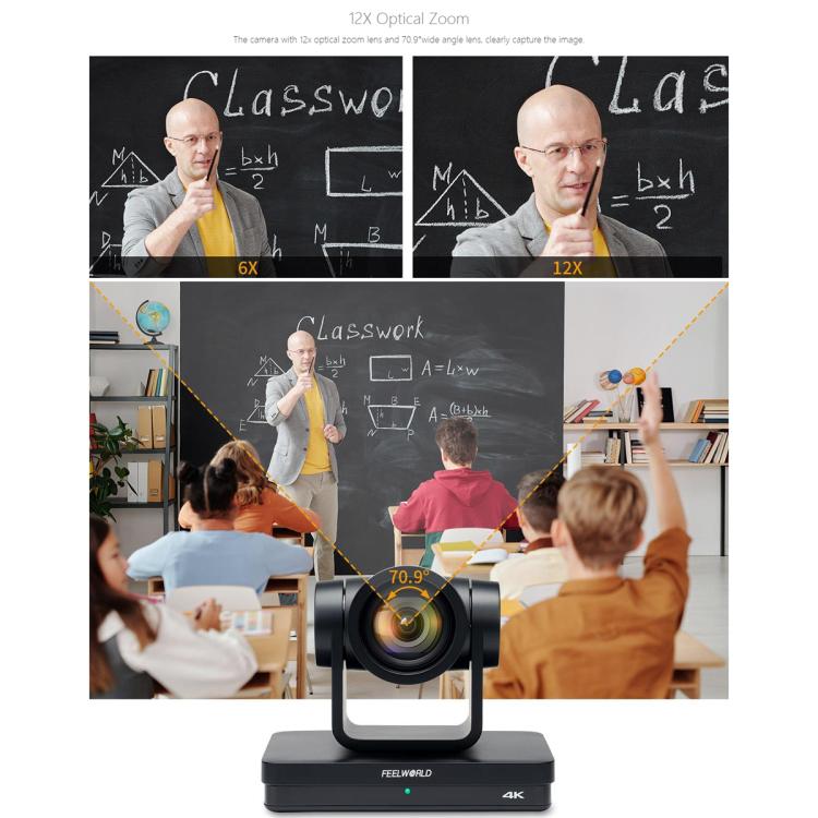 Cámara PTZ Feelworld UHD4K12X 4K con Zoom Óptico 12X, Enfoque Automático, SDI, HDMI, USB y Control Remoto IP (Enchufe Australiano)