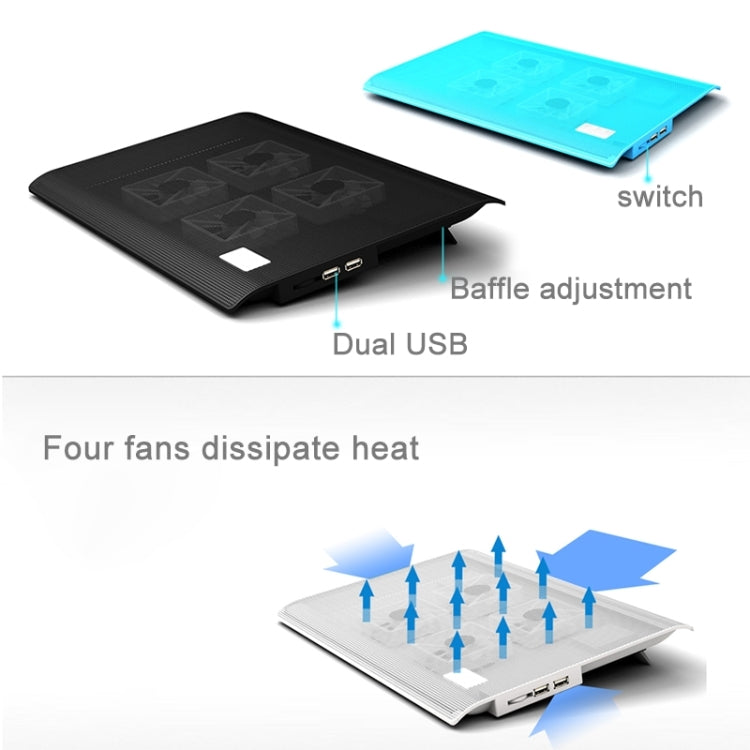 Base de enfriamiento NUOXI L112A para computadora portátil con 4 ventiladores y velocidad ajustable USB (Negro)