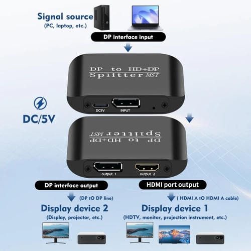 Divisor Nk-W60 DisplayPort a HDMI Dp DisplayPort MST/SST para Monitores (Negro)