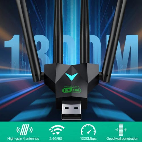Tarjeta de Red Inalámbrica 5G USB Banda Dual Gigabit Receptor WIFI 1300 Mbps