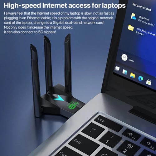 Tarjeta de Red Inalámbrica 5G USB Banda Dual Gigabit Receptor WIFI 1300 Mbps