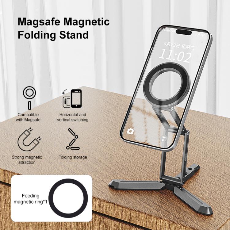 Soporte magnético plegable para teléfono MagSafe de escritorio para transmisión en vivo (negro)