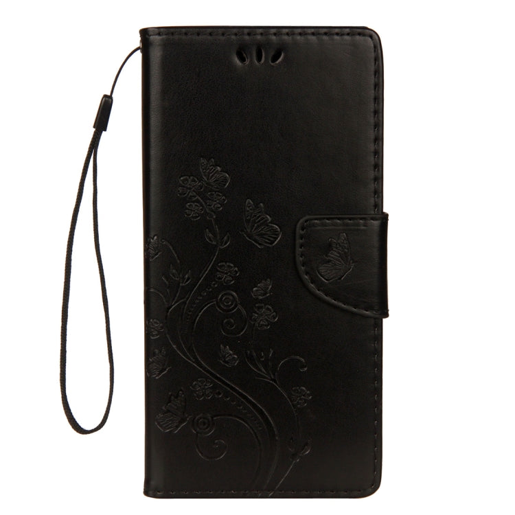Estuche de cuero con tapa horizontal con patrón de mariposa en relieve con ranura para tarjeta, soporte, billetera y cordón para Galaxy Note9 (negro)