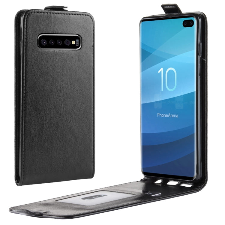 Estuche de cuero de TPU con tapa vertical estilo empresarial para Galaxy S10 +, con ranura para tarjeta (negro)