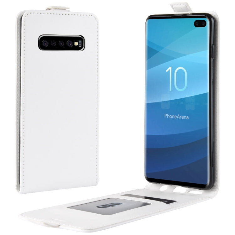 Estuche de cuero de TPU con tapa vertical de estilo empresarial para Galaxy S10 +, con ranura para tarjeta (blanco)