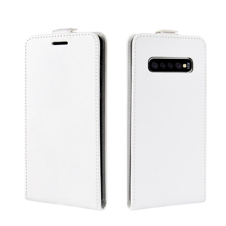 Estuche de cuero de TPU con tapa vertical de estilo empresarial para Galaxy S10 +, con ranura para tarjeta (blanco)