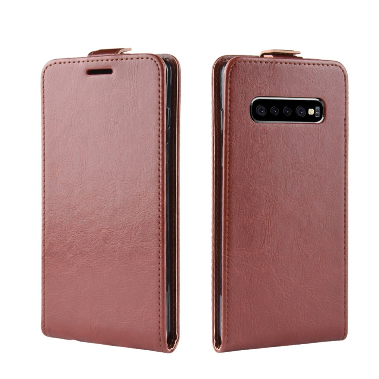 Estuche de cuero de TPU con tapa vertical estilo empresarial para Galaxy S10 +, con ranura para tarjeta (marrón)