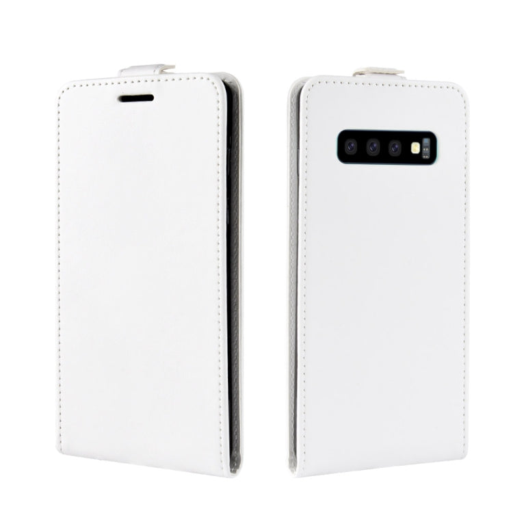 Estuche de cuero de TPU con tapa vertical de estilo empresarial para Galaxy S10, con ranura para tarjeta (blanco)