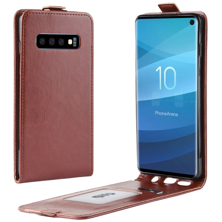 Estuche de cuero de TPU con tapa vertical estilo empresarial para Galaxy S10, con ranura para tarjeta (marrón)