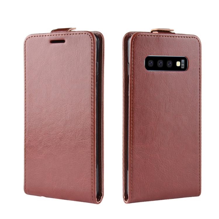 Estuche de cuero de TPU con tapa vertical estilo empresarial para Galaxy S10, con ranura para tarjeta (marrón)