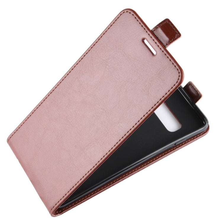 Estuche de cuero de TPU con tapa vertical estilo empresarial para Galaxy S10, con ranura para tarjeta (marrón)