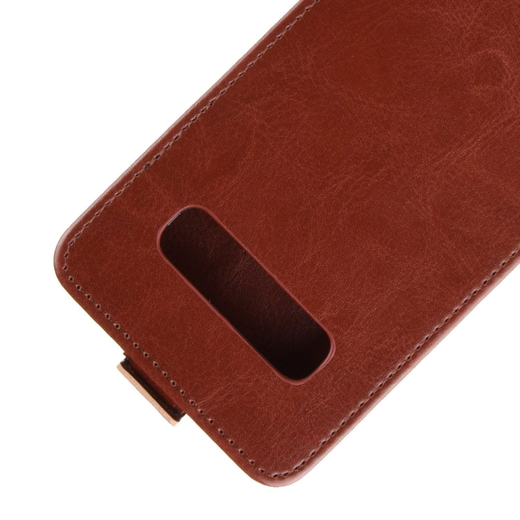 Estuche de cuero de TPU con tapa vertical estilo empresarial para Galaxy S10, con ranura para tarjeta (marrón)