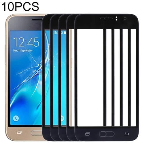 Lente de Vidro Exterior Samsung Galaxy J1 J120 Ecrã Frontal (10 Peças) (Preto)