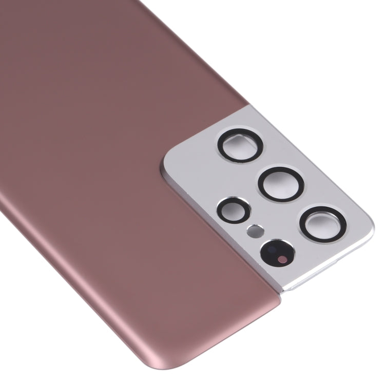 Tapa trasera de la batería con la cubierta de la lente de la cámara para Samsung Galaxy S21 Ultra 5G (Brown)