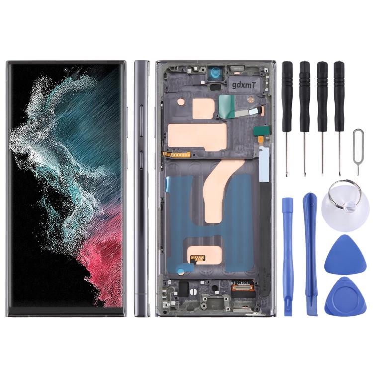 Pantalla LCD TFT de 6,72 pulgadas para Samsung Galaxy S22 Ultra SM-S908B, digitalizador completo con marco, sin identificación de huellas dactilares (gris)
