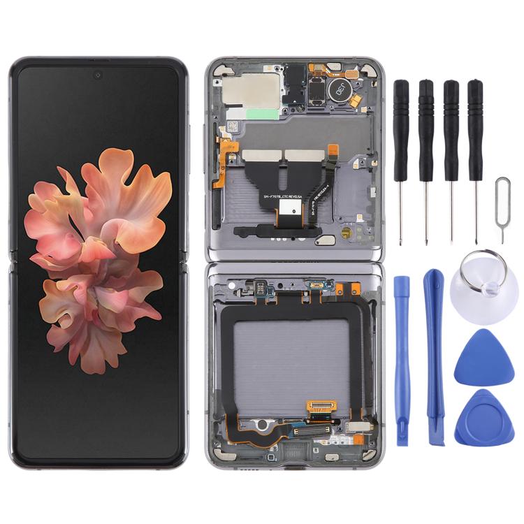 Pantalla LCD digitalizadora completa con marco para Samsung Galaxy Z Flip 5G SM-F707 (gris)