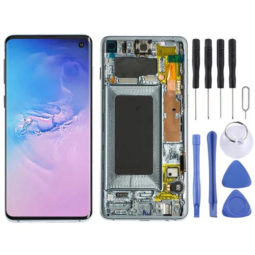 Schermo LCD Super AMOLED Samsung Galaxy S10 4G e Cornice (Blu)