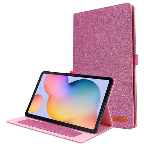 Funda Protectora Samsung Galaxy Tab S6 Lite Cuero Pu Tapa Horizontal TPU Tela Clip Tarjeta (Rosa Roja)